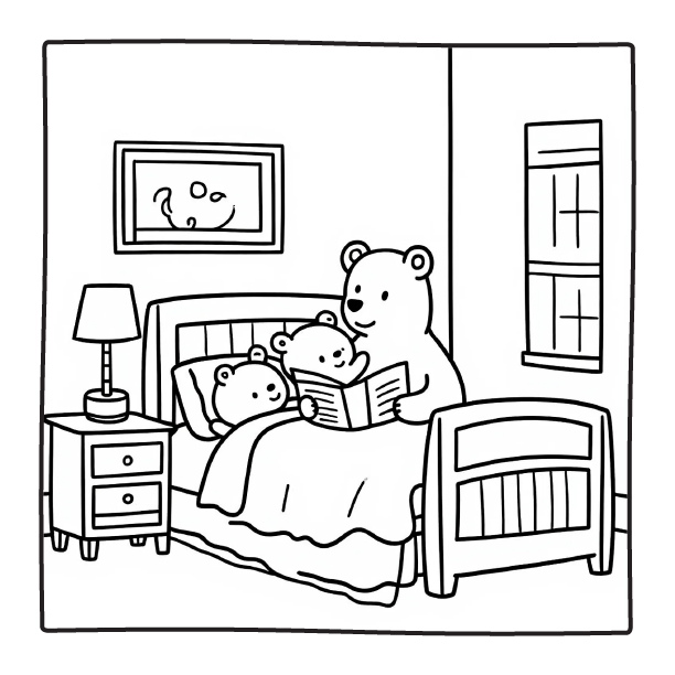 Bedtime Story Bears | comfy days coloring pages 
