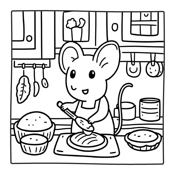 Chef Mouse Baking | comfy days coloring pages 