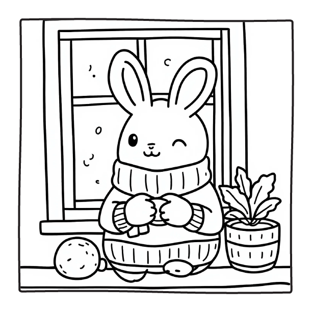 Cozy Bunny in Winter | comfy days coloring pages 