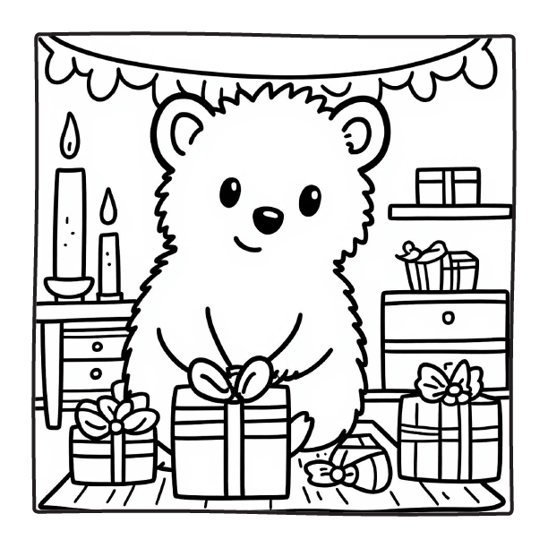 Cute Bear with Gifts | comfy days coloring pages 