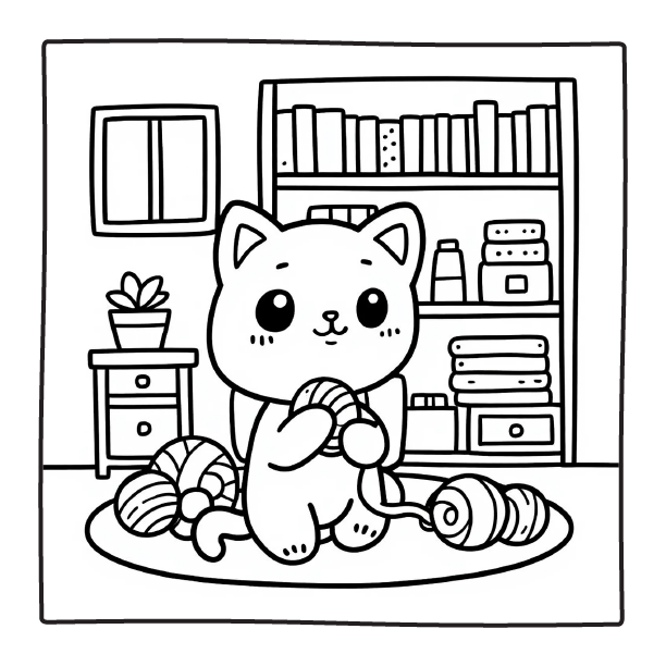 Cute Cat with Yarn | comfy days coloring pages 