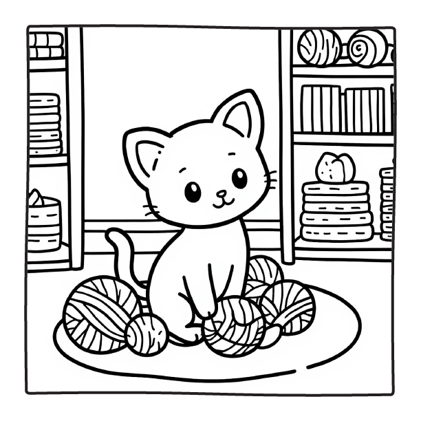 Cute Kitten with Yarn | comfy days coloring pages 