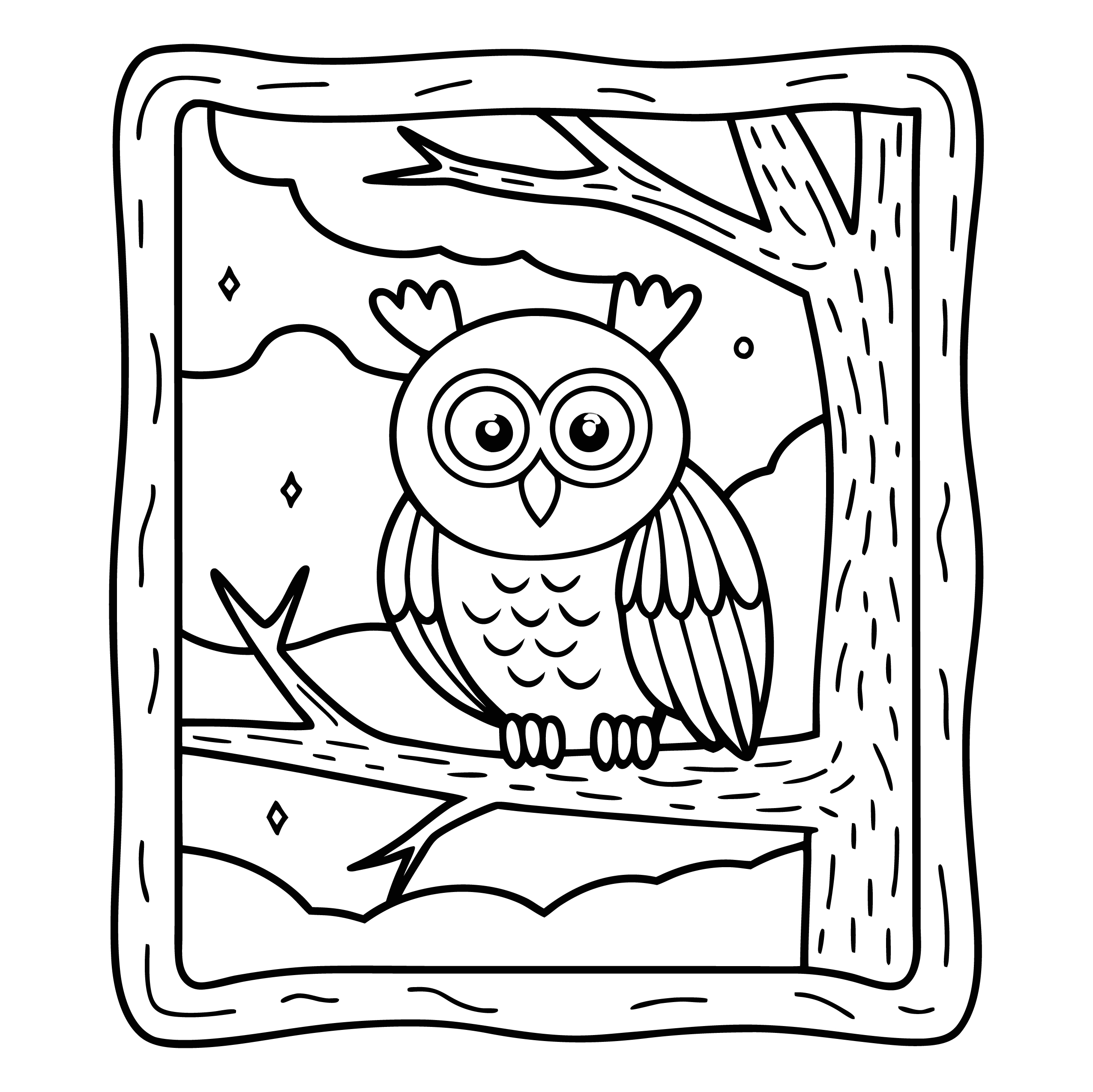 Cute Owl in a Frame Halloween Coloring Pages