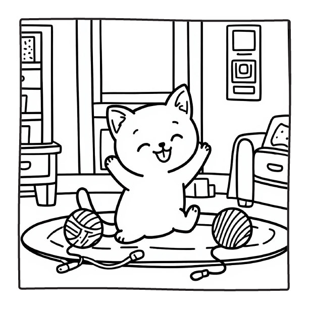 Playful Kitty | comfy days coloring pages 
