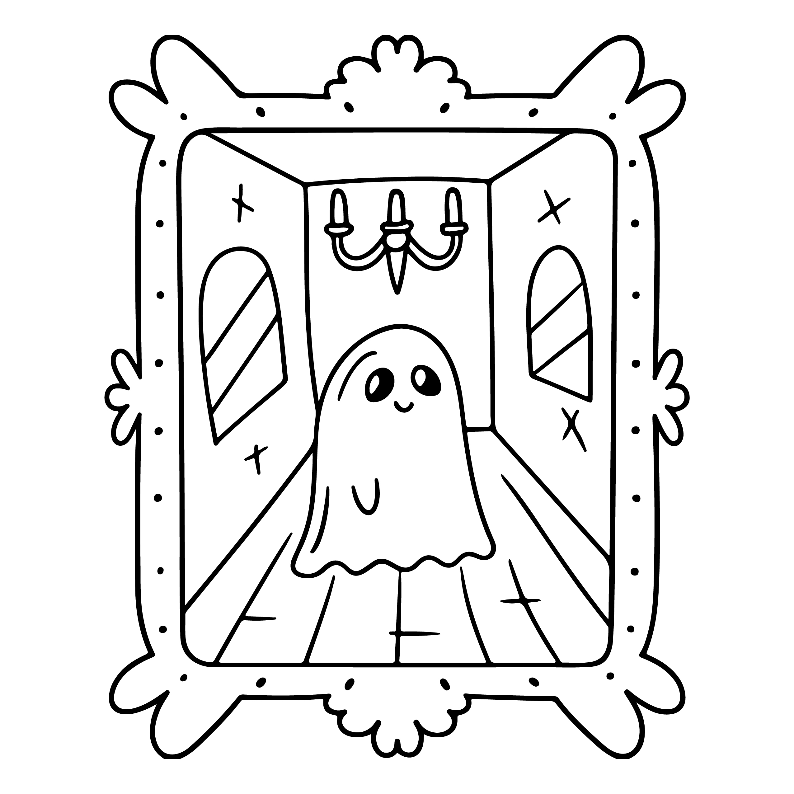 Cute Ghost in a Frame Halloween Coloring Pages