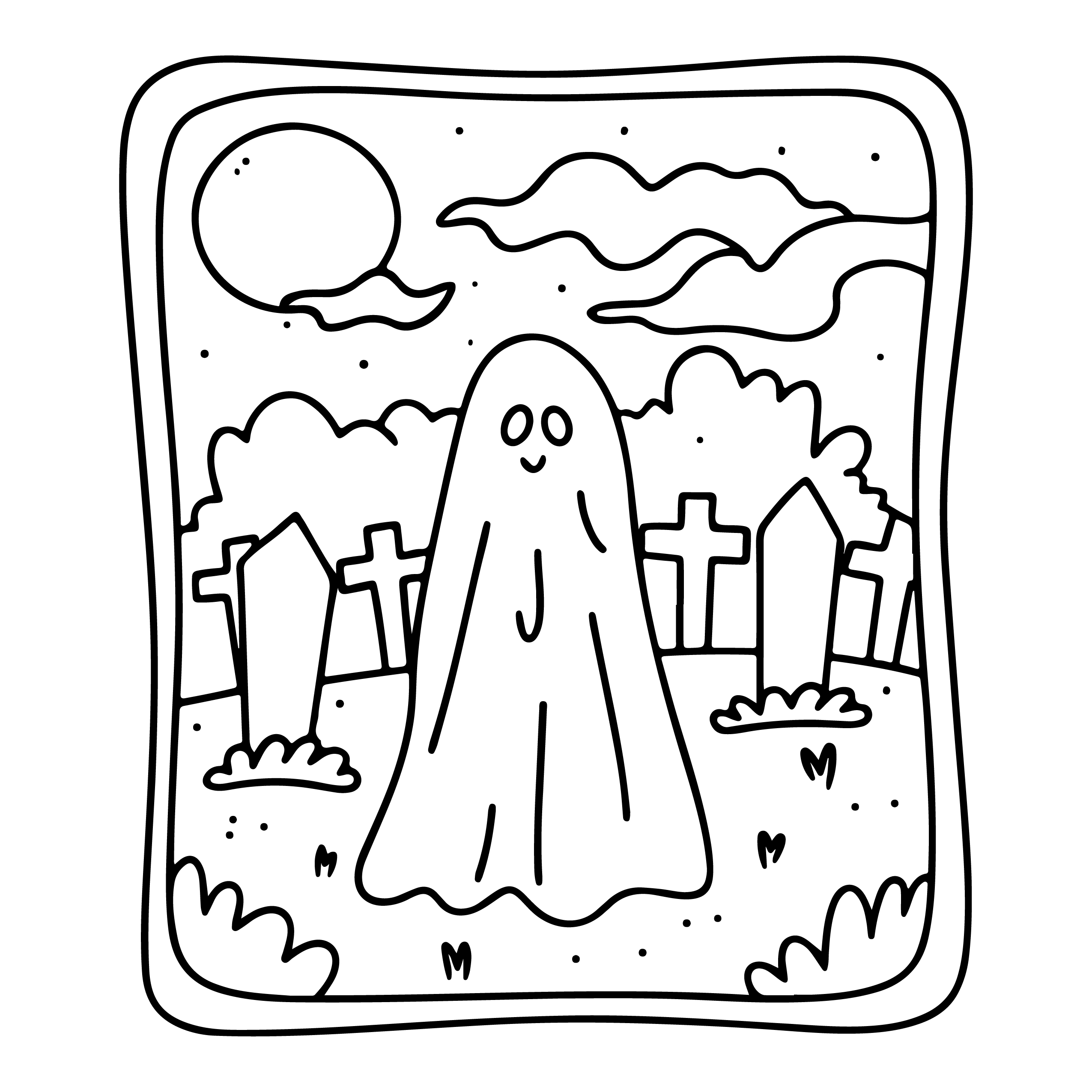 Cute Ghost in Graveyard Halloween Coloring Pages