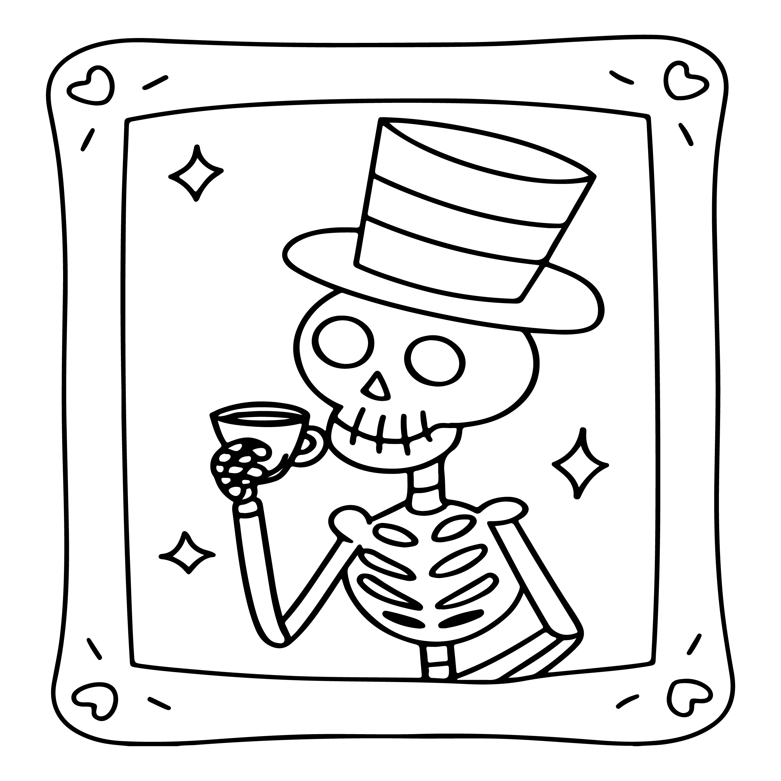 Skeleton in a Top Hat Halloween Coloring Pages