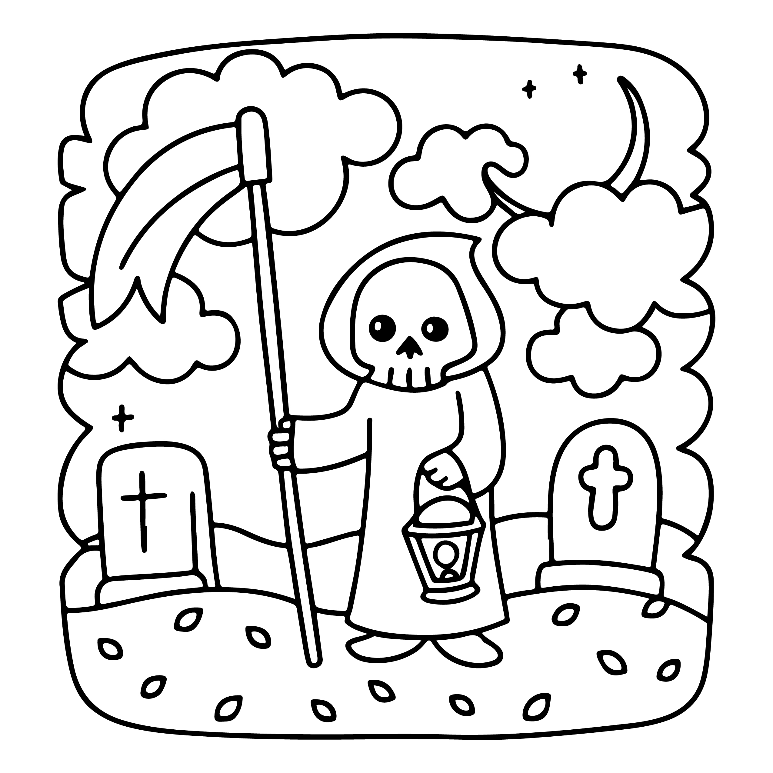 Cute Grim Reaper Halloween Coloring Pages