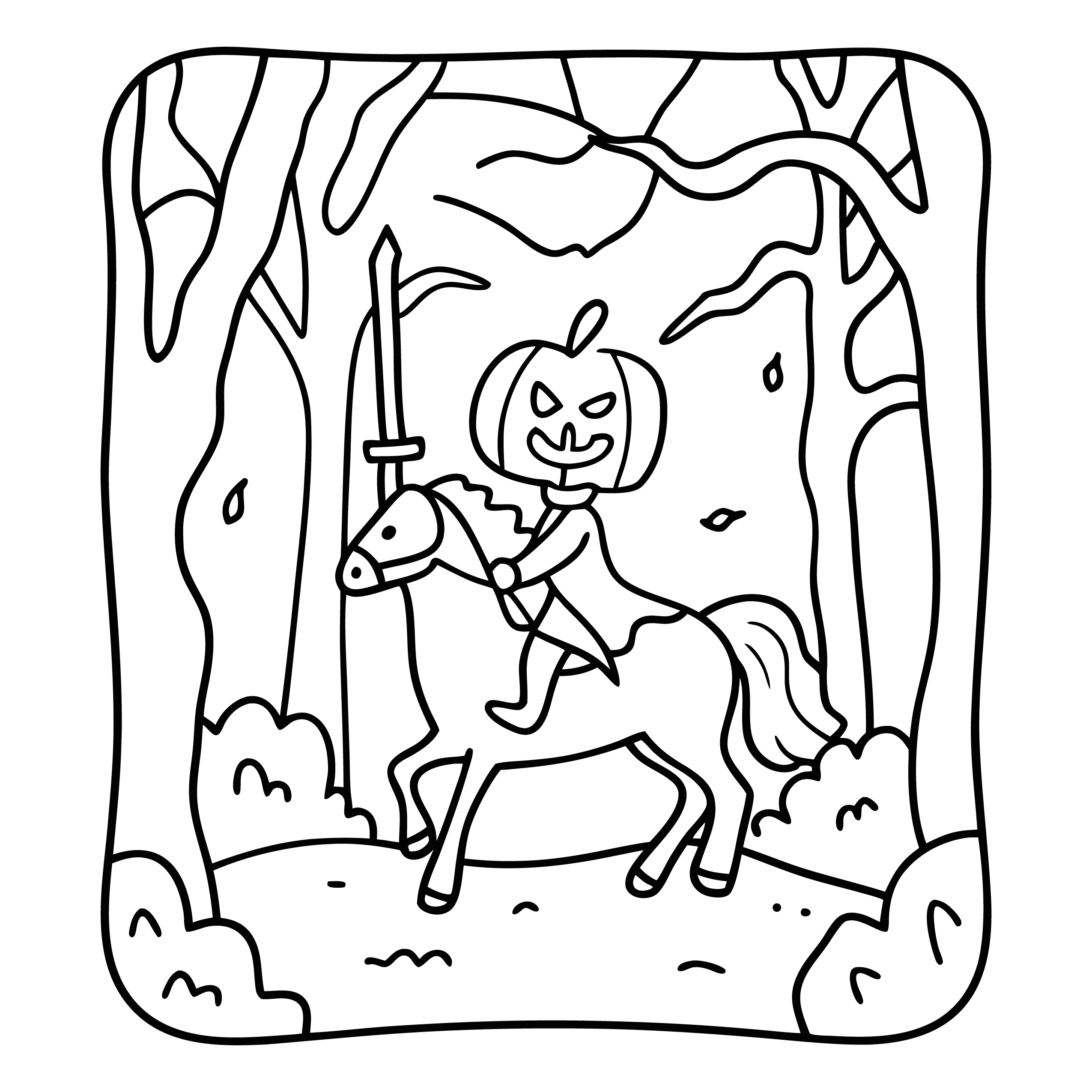 Pumpkin Knight on Horseback Halloween Coloring Pages