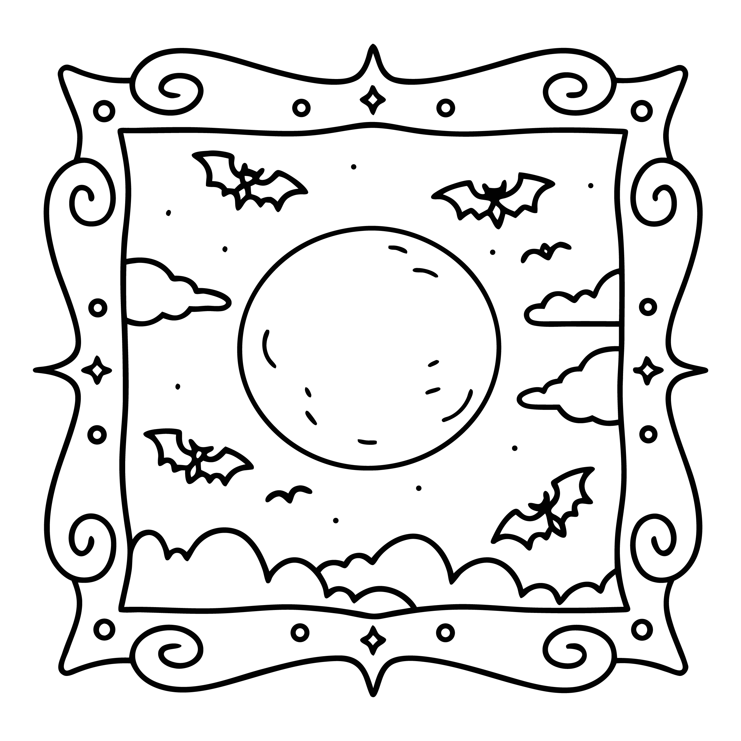 Spooky Night Bats Halloween Coloring Pages