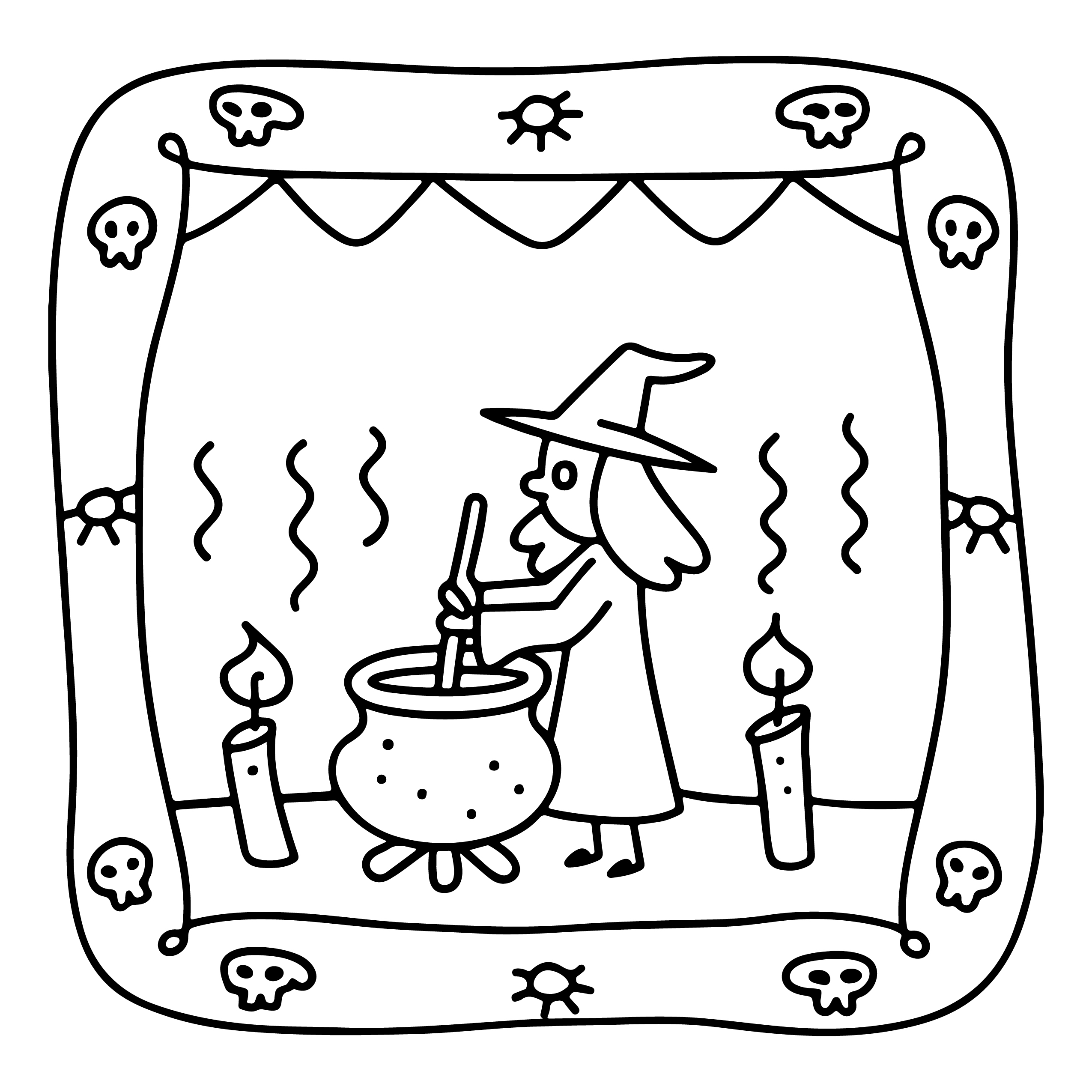 Spooky Witch Brewing Potion Halloween Coloring Pages