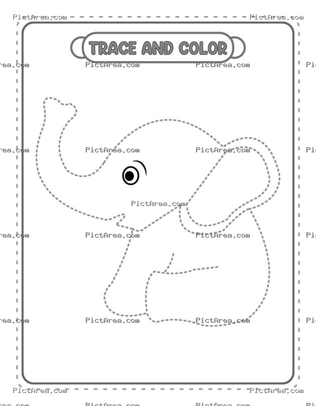 Cute Elephant Trace and Color: Dot Line Match and Draw Worksheet for Kids Coloring Page Free Printable