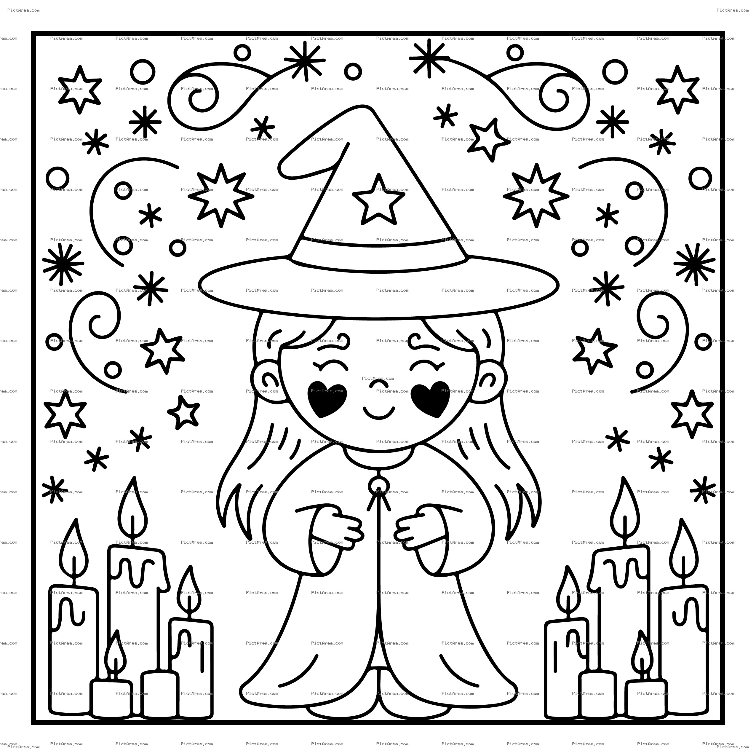 Cute Little Witch Magic Coloring Page Free Printable