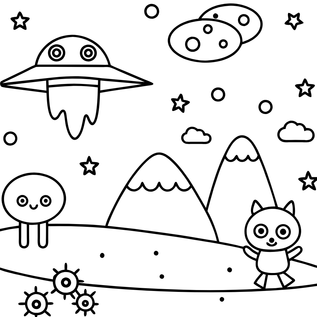 some small alien creatures or critters in the background to make the scene lively.