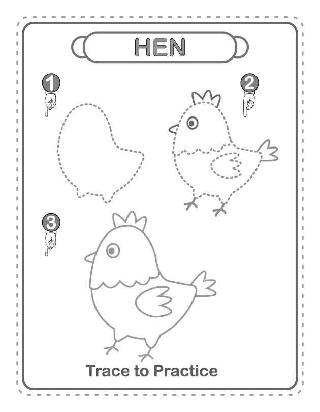 How to Draw a Hen: Easy 3-Step Tracing for Kids